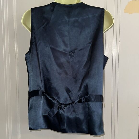 Vintage Bridgewater Classics Dark Navy Blue Embroidered Linen Vest - Picture 6 of 8
